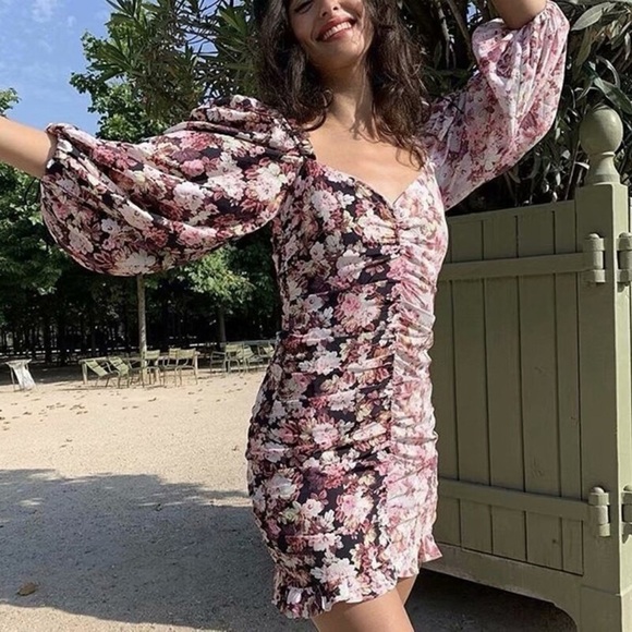 For Love and Lemons Houston Floral Ruched Mini Dress - Picture 1 of 16